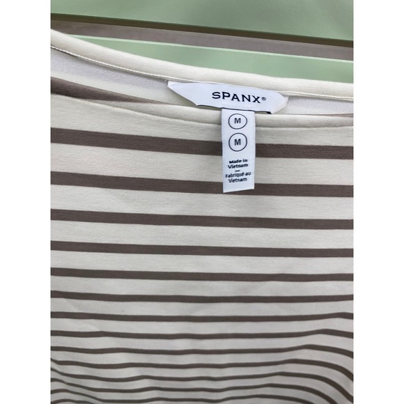 Spanx AirEssentials Boat Neck chic Striped minimalist coastal Cream Brown Size M - Picture 2 of 3